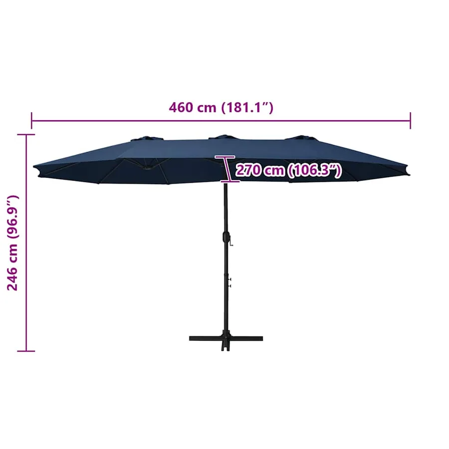 Parasol d'extérieur et poteau en aluminium 460x270 cm Bleu - 10