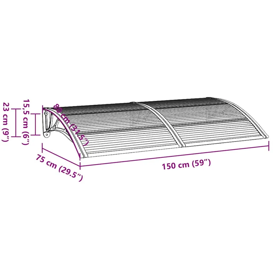 Auvent de porte Noir et transparent 300x75 cm Polycarbonate - 7