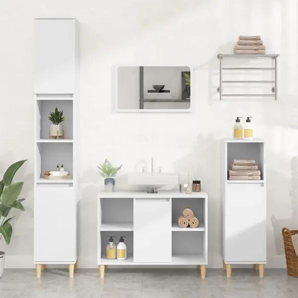 Ensemble de meubles salle de bain 3 pcs blanc bois d'ingénierie