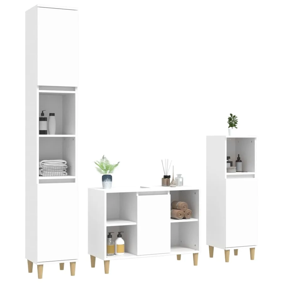 Ensemble de meubles salle de bain 3 pcs blanc bois d'ingénierie - 3
