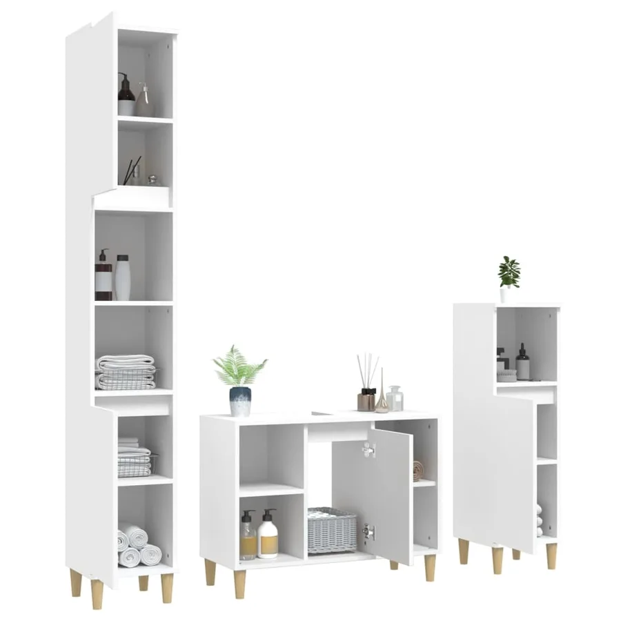 Ensemble de meubles salle de bain 3 pcs blanc bois d'ingénierie - 4
