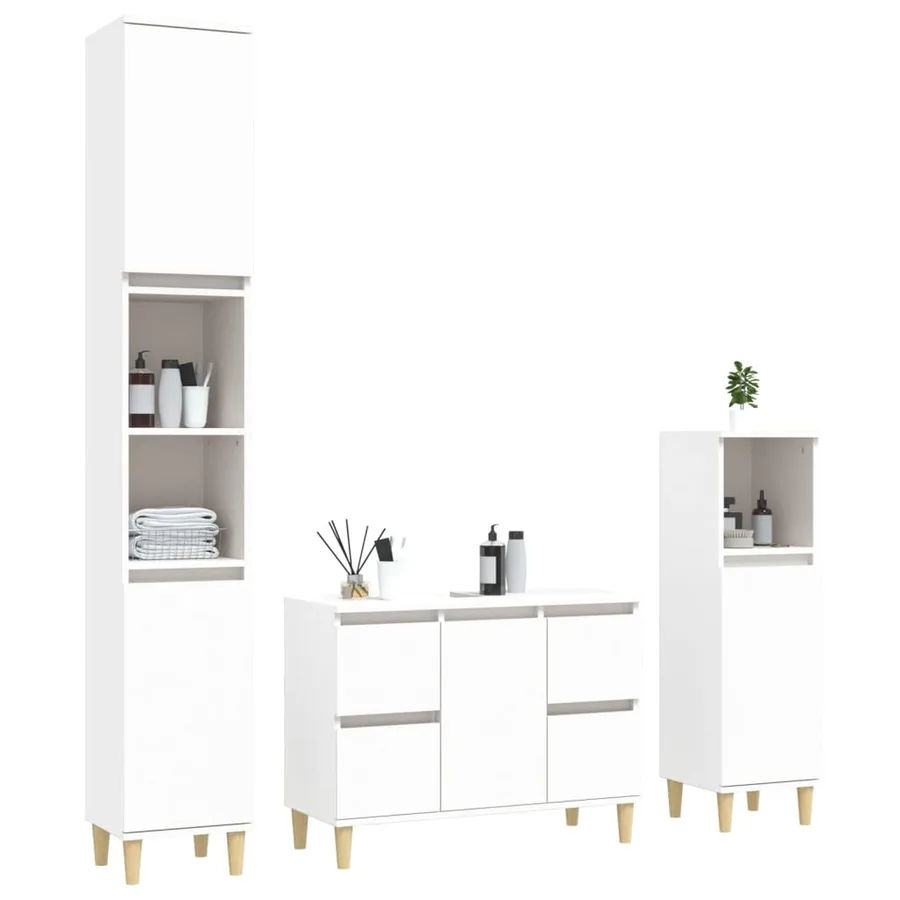 Ensemble de meubles salle de bain 3 pcs blanc bois d'ingénierie - 3