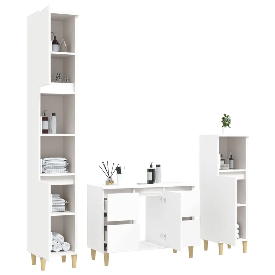 Ensemble de meubles salle de bain 3 pcs blanc bois d'ingénierie - 4
