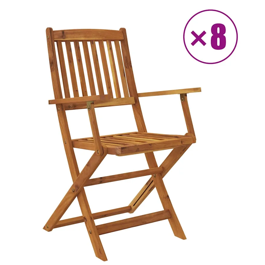 Ensemble à manger d'extérieur pliable 9pcs Bois d'acacia solide - 2