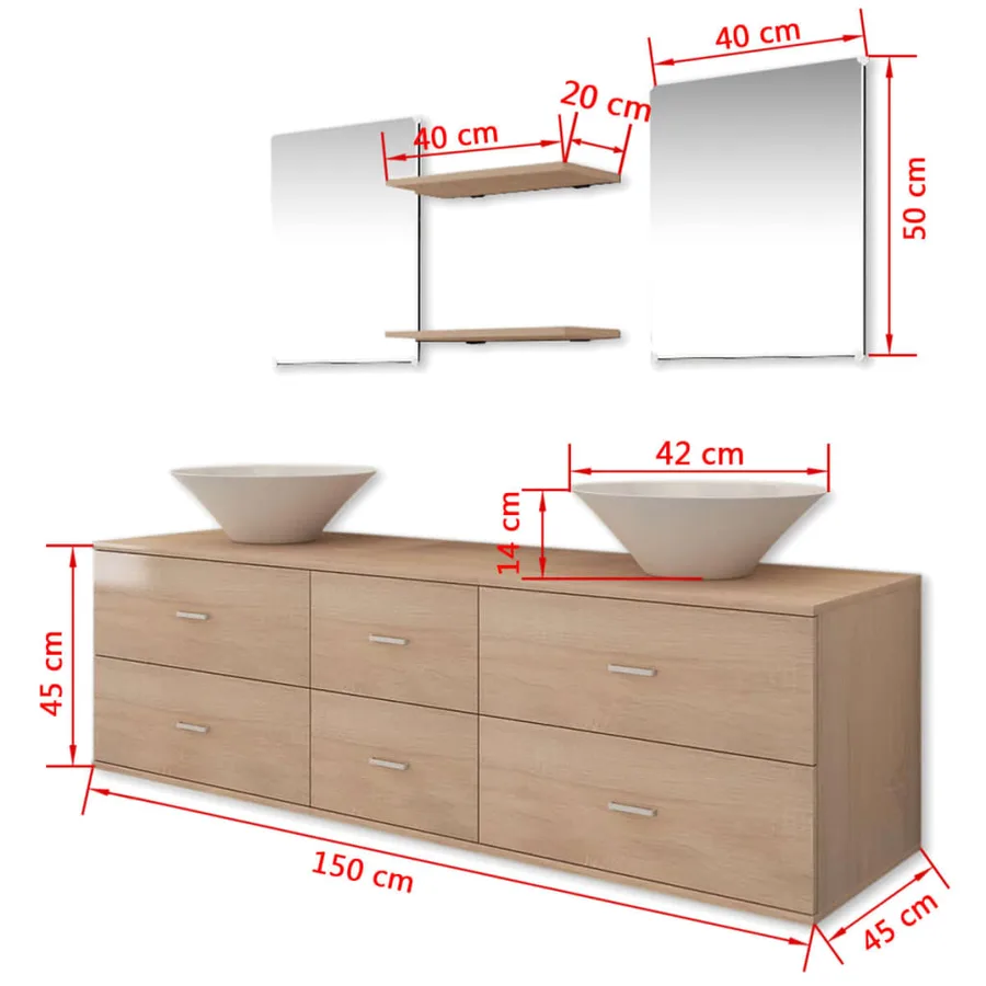 Mobilier de salle de bain avec lavabo 7 pcs Beige - 10