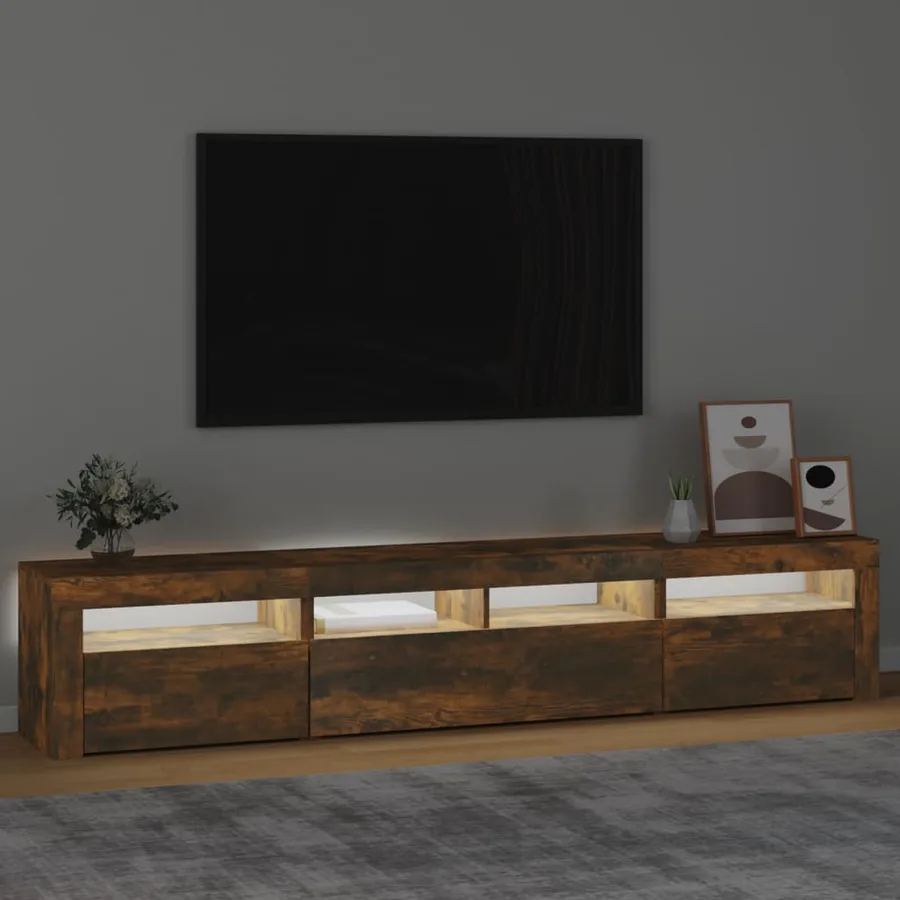 Meuble TV avec lumières LED Chêne fumé 210x35x40 cm - 3