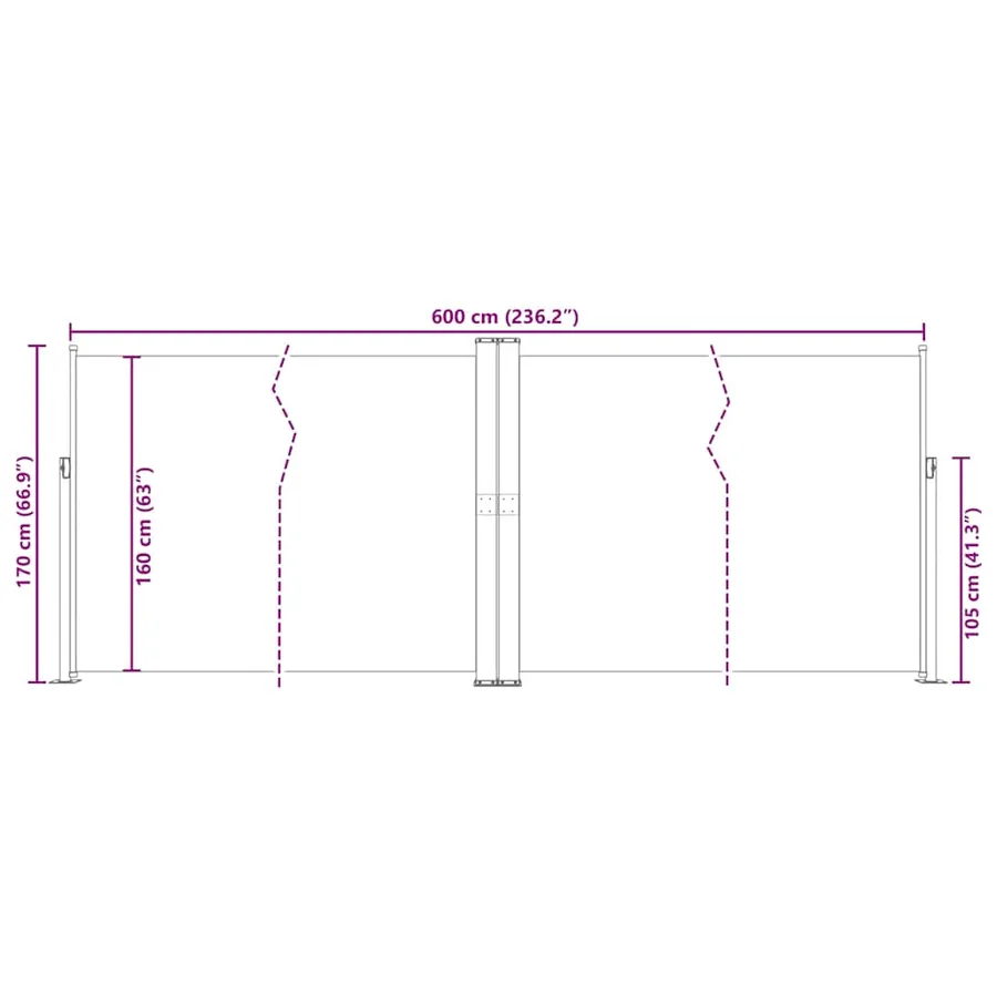 Auvent latéral double rétractable de patio 170x600 cm Crème - 13