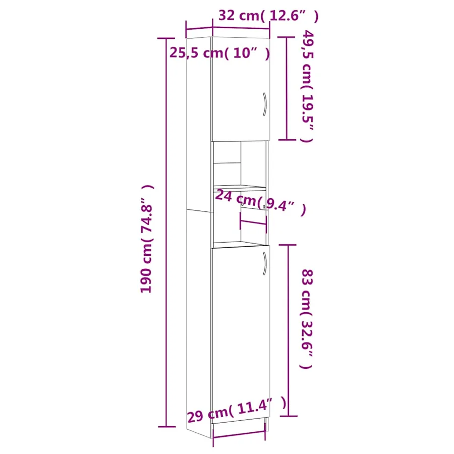 Armoire de bain Sonoma gris 32x25,5x190 cm Bois d'ingénierie - 11