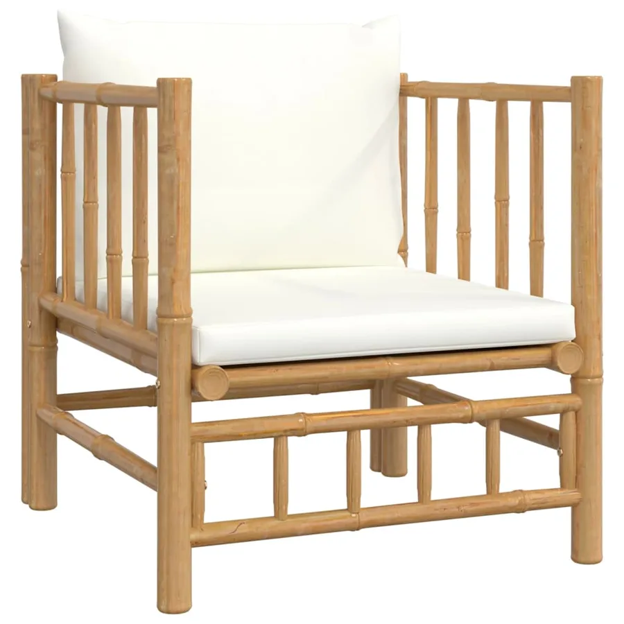 Salon de jardin 6 pcs avec coussins blanc crème bambou - 6