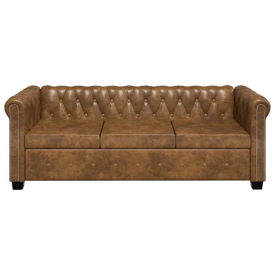 Canapé Chesterfield 3 places cuir artificiel marron - 3
