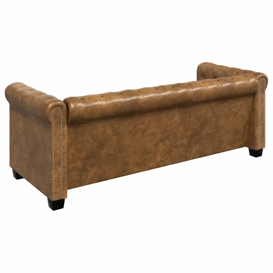 Canapé Chesterfield 3 places cuir artificiel marron - 5
