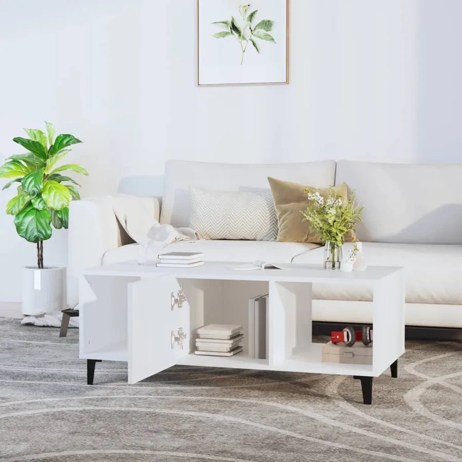 Table basse Blanc 102x50x40 cm Bois d'ingénierie - 3