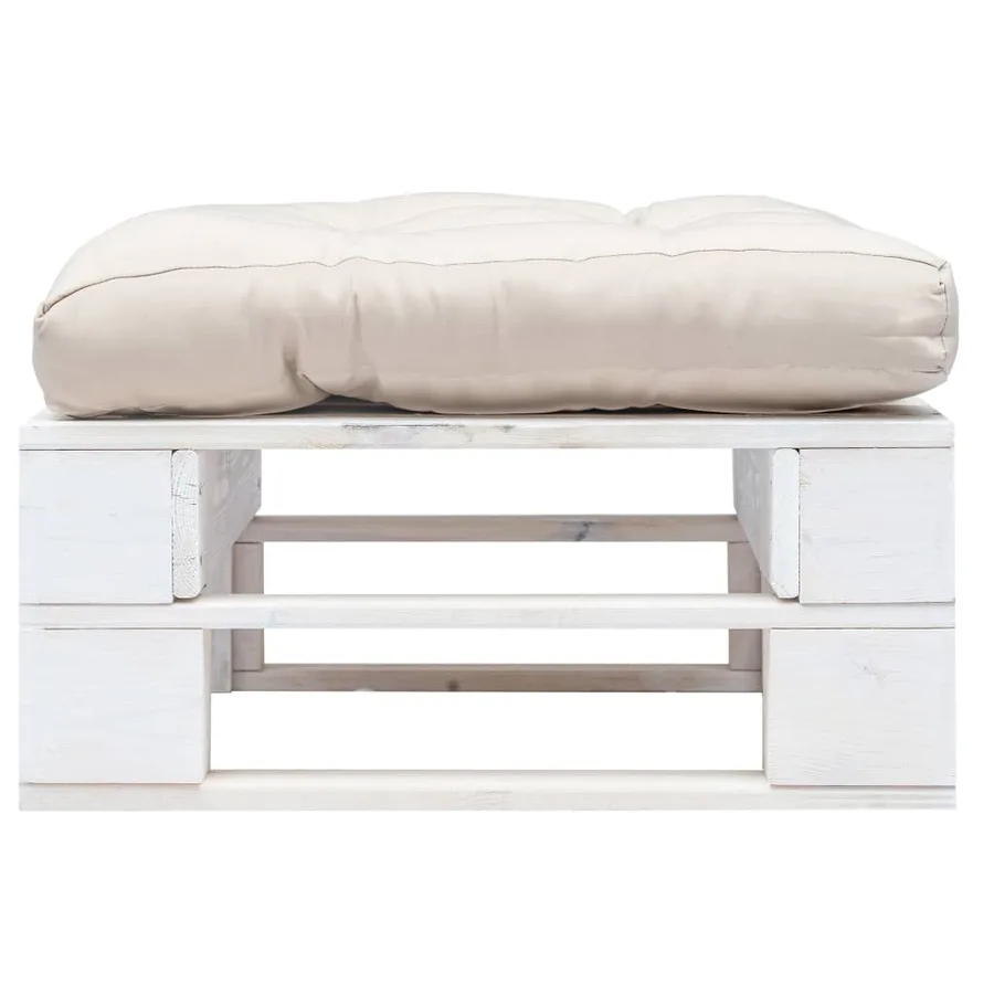 Repose-pied palette de jardin avec coussin sable Blanc Bois - 2