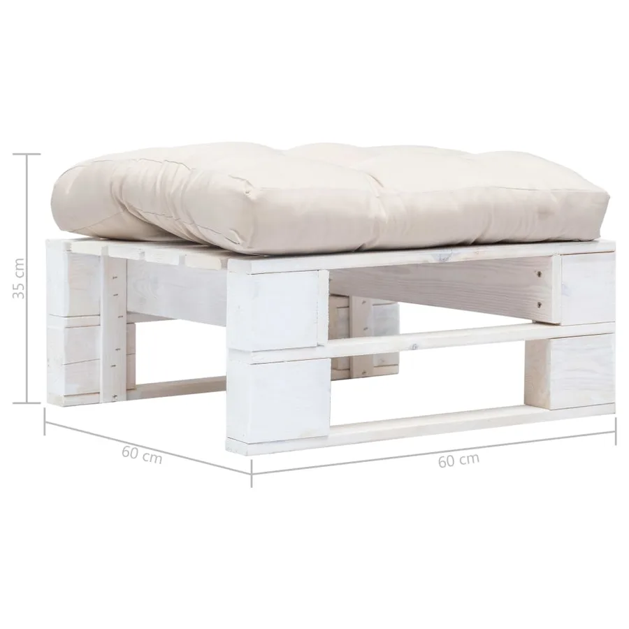 Repose-pied palette de jardin avec coussin sable Blanc Bois - 3