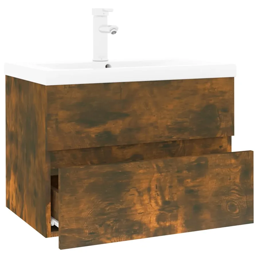 Meuble lavabo avec bassin intégré Chêne fumé Bois d'ingénierie - 3