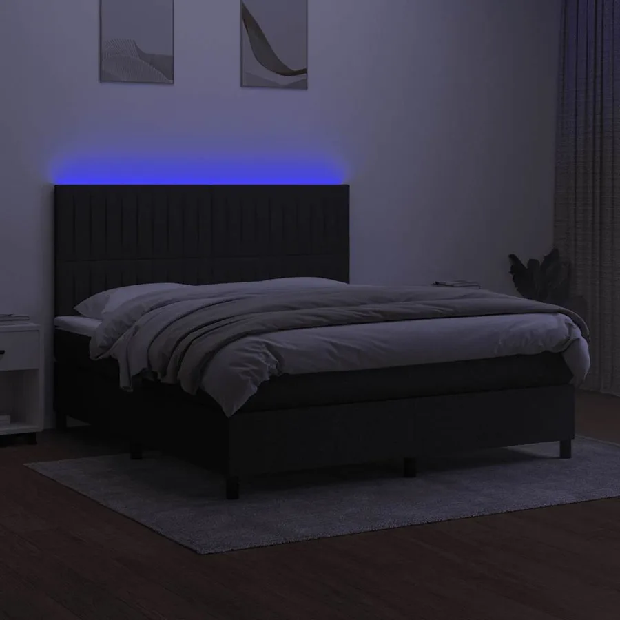 Sommier à lattes de lit et matelas et LED Noir 180x200 cm Tissu - 4