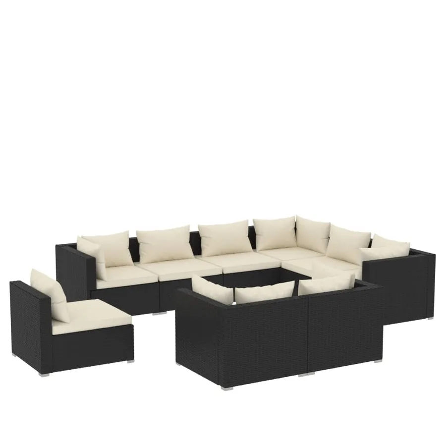 Salon de jardin 9 pcs avec coussins Résine tressée Noir - 2