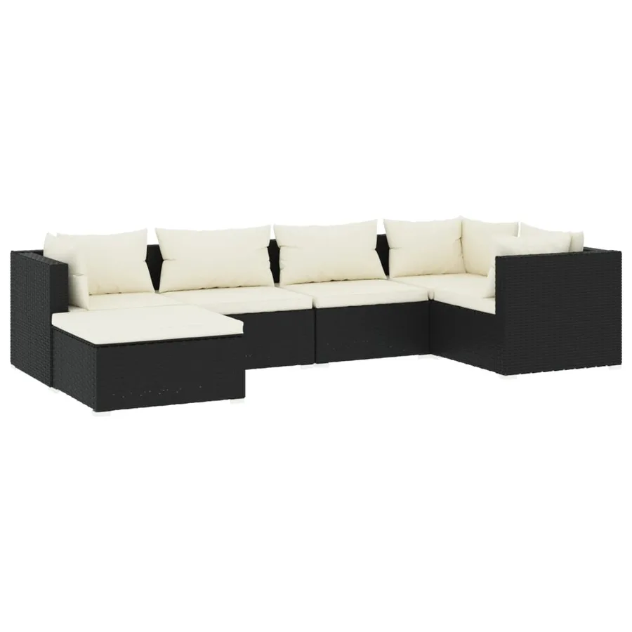 Salon de jardin 6 pcs avec coussins Résine tressée Noir - 2