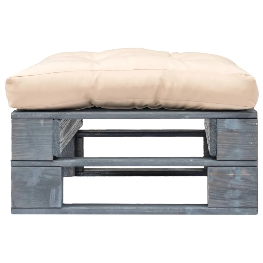 Repose-pied palette de jardin avec coussin en sable gris bois - 2