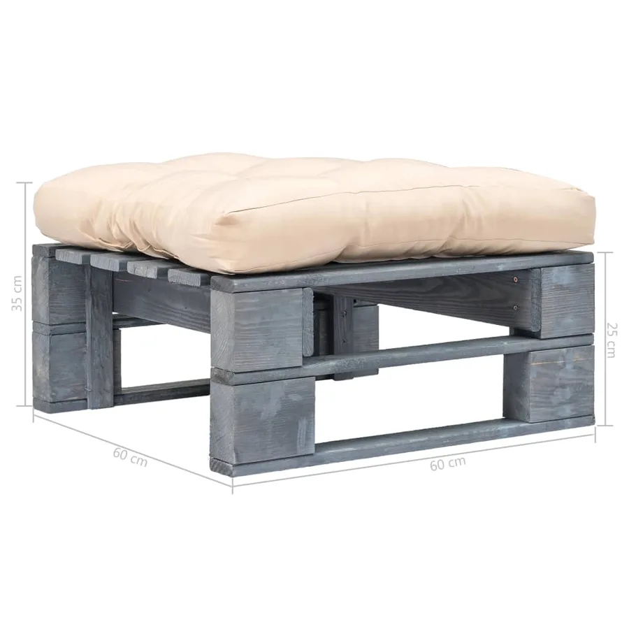 Repose-pied palette de jardin avec coussin en sable gris bois - 3