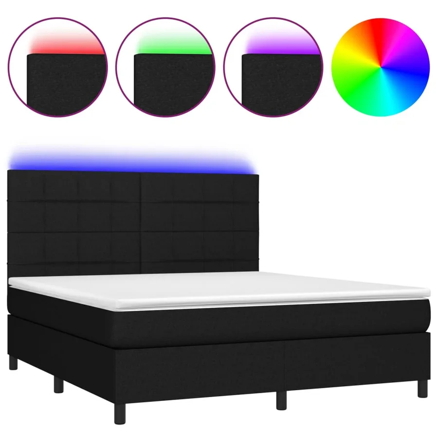 Sommier à lattes de lit et matelas et LED Noir 160x200 cm Tissu - 2