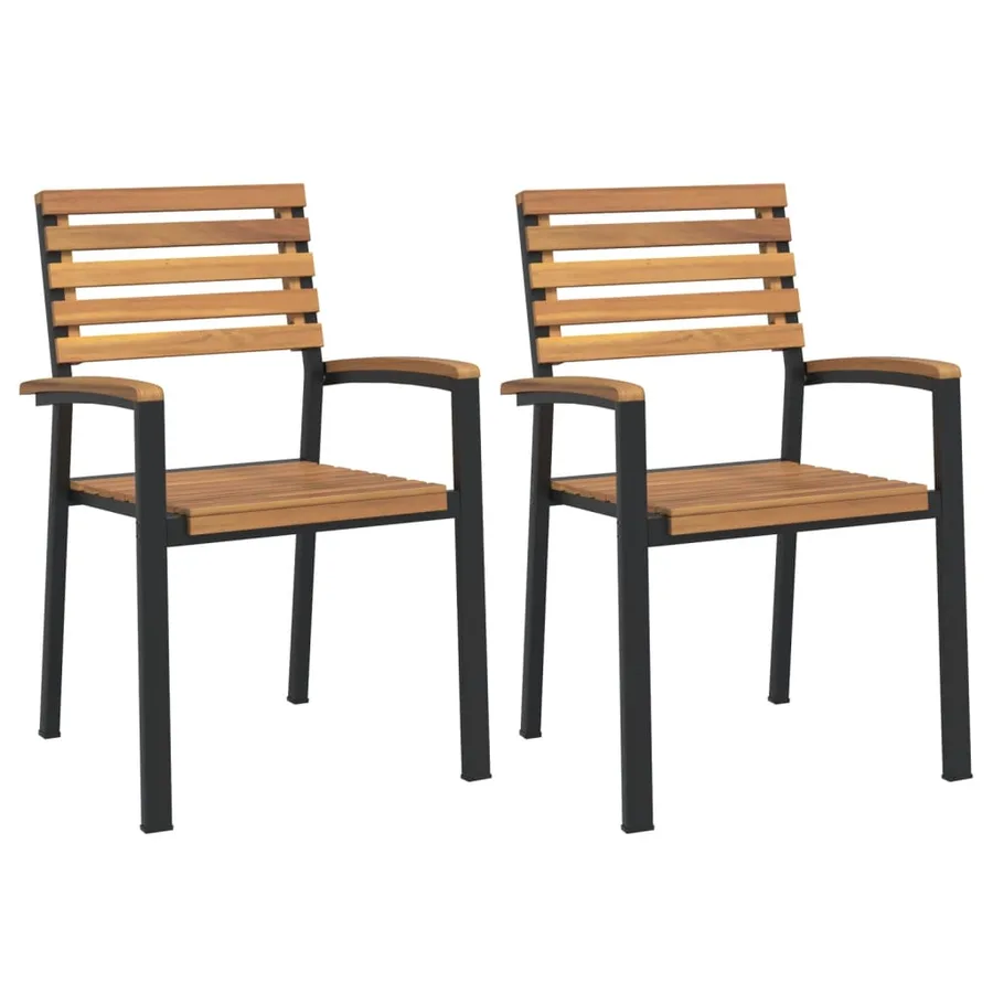Chaises de jardin empilables lot de 2 bois d'acacia et métal - 2