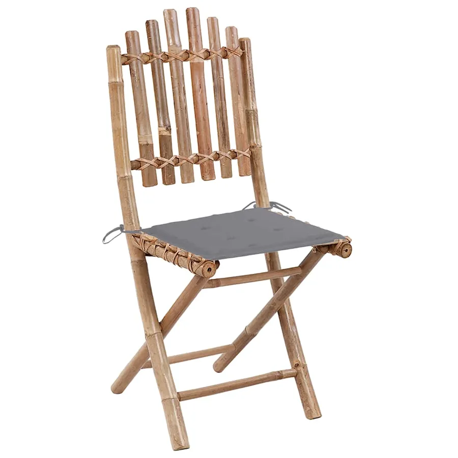 Chaises pliables de jardin lot de 2 avec coussins Bambou - 2