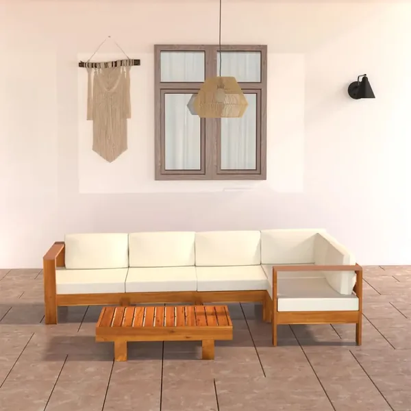 Salon de jardin 6 pièces avec coussins 100 x 60 cm Bois d'acacia