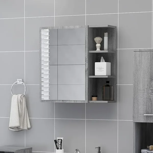 Armoire à miroir de salle de bain Sonoma gris 62,5x20,5x64 cm