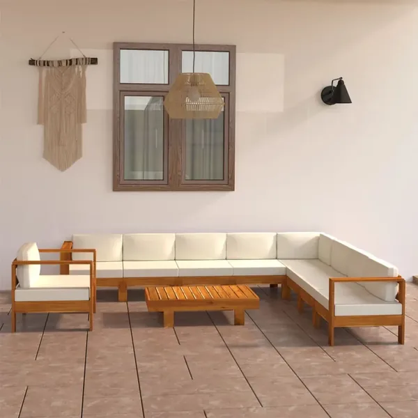 Salon de jardin 10 pièces avec coussins 100 x 60 cm Bois d'acacia