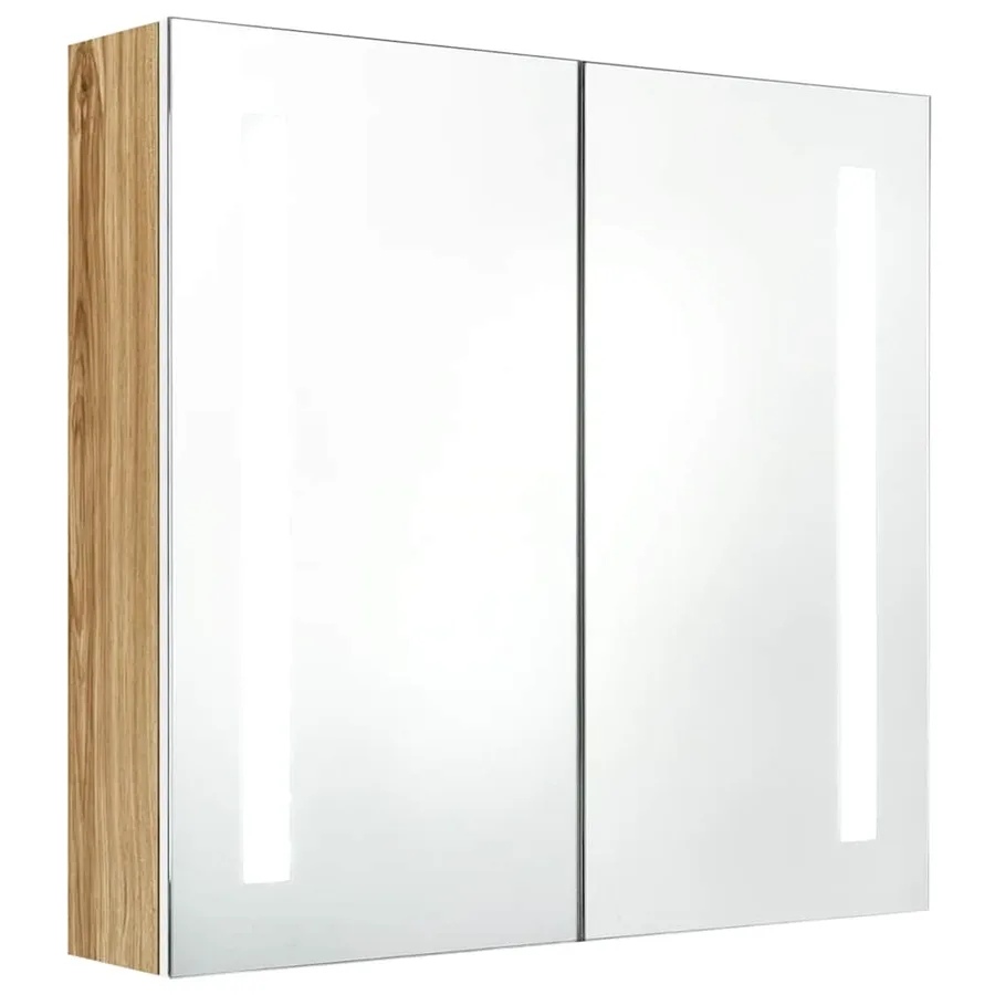 Armoire de salle de bain à miroir LED blanc et chêne 62x14x60cm - 2