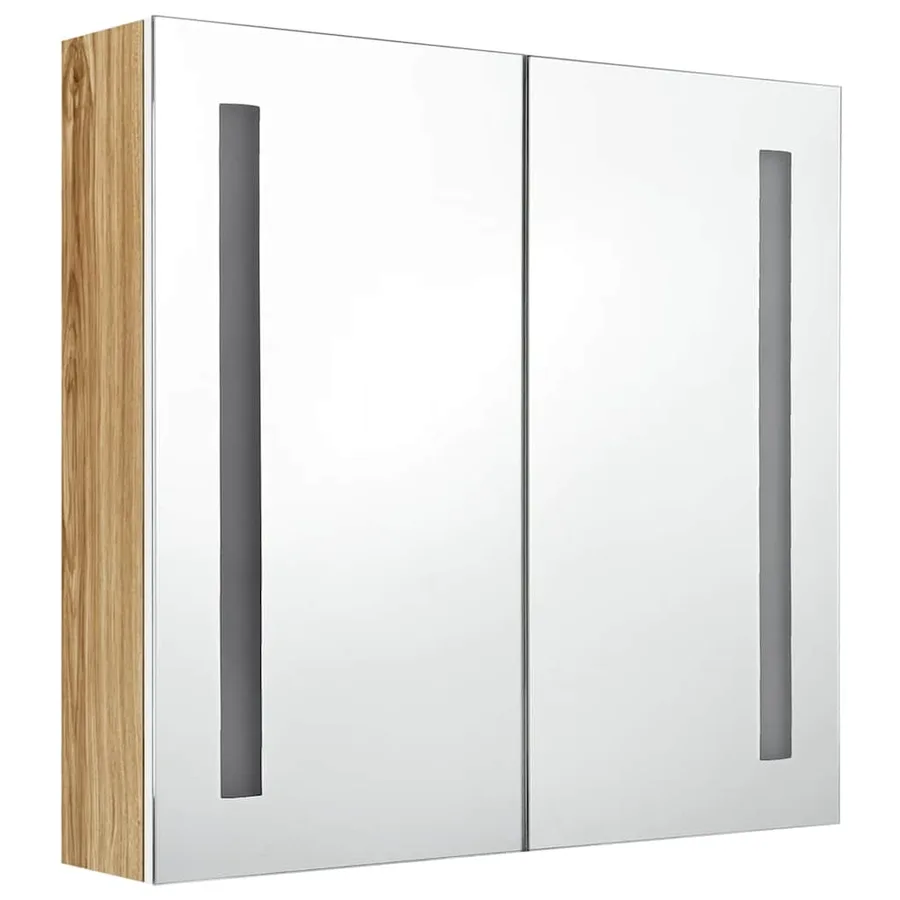 Armoire de salle de bain à miroir LED blanc et chêne 62x14x60cm - 3