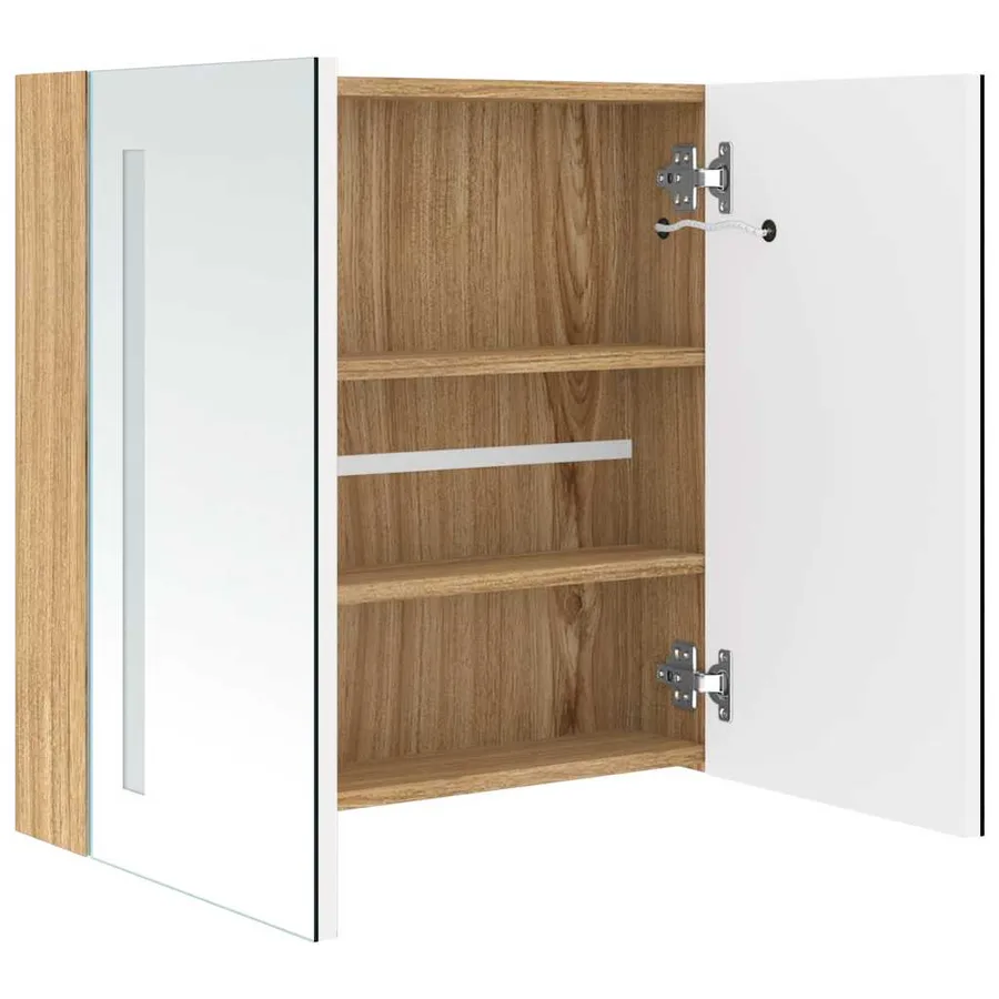 Armoire de salle de bain à miroir LED blanc et chêne 62x14x60cm - 5