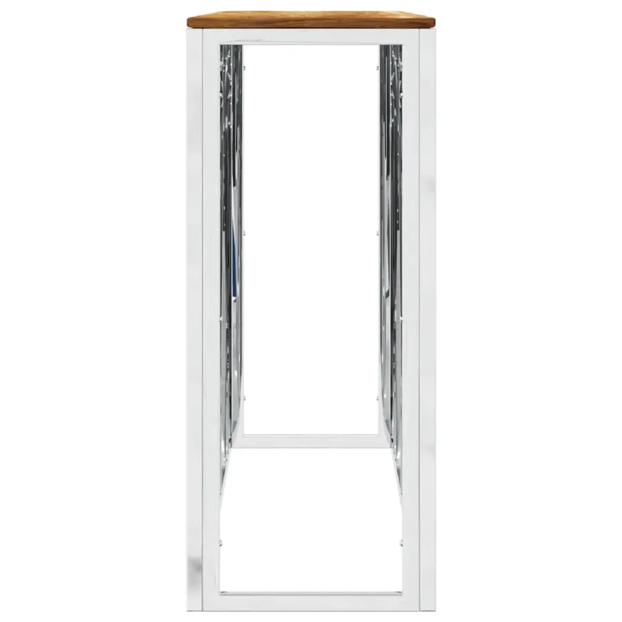 Table console argenté acier inoxydable et bois massif d'acacia - 4