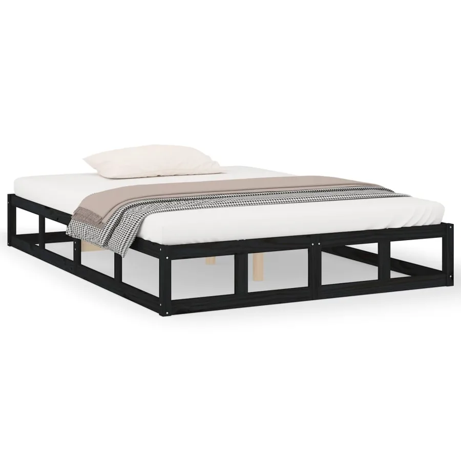 Cadre de lit sans matelas noir 180x200 cm bois massif - 2