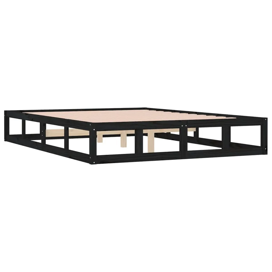 Cadre de lit sans matelas noir 180x200 cm bois massif - 4