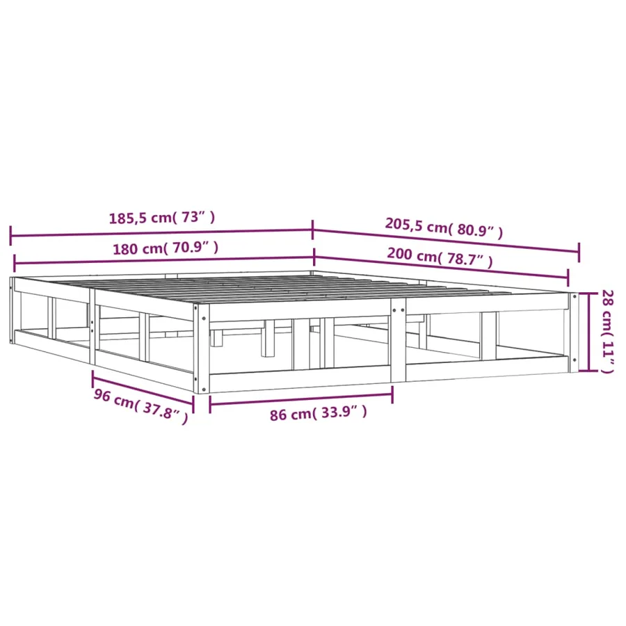 Cadre de lit sans matelas noir 180x200 cm bois massif - 9
