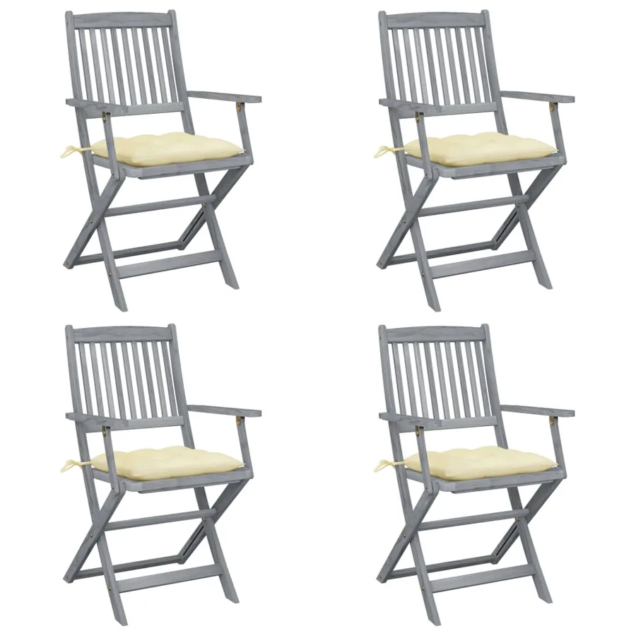 Chaises pliables d'extérieur lot de 4 et coussins Bois d'acacia