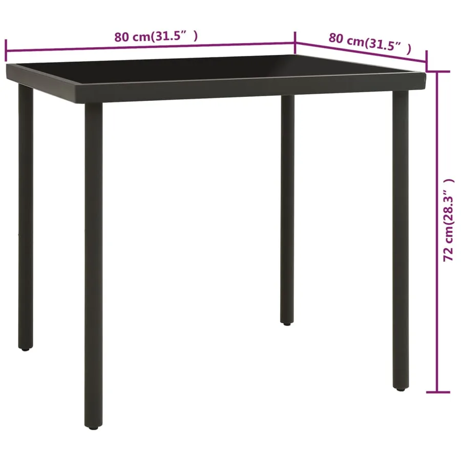 Table à dîner d'extérieur Anthracite 80x80x72 cm Verre et acier - 4