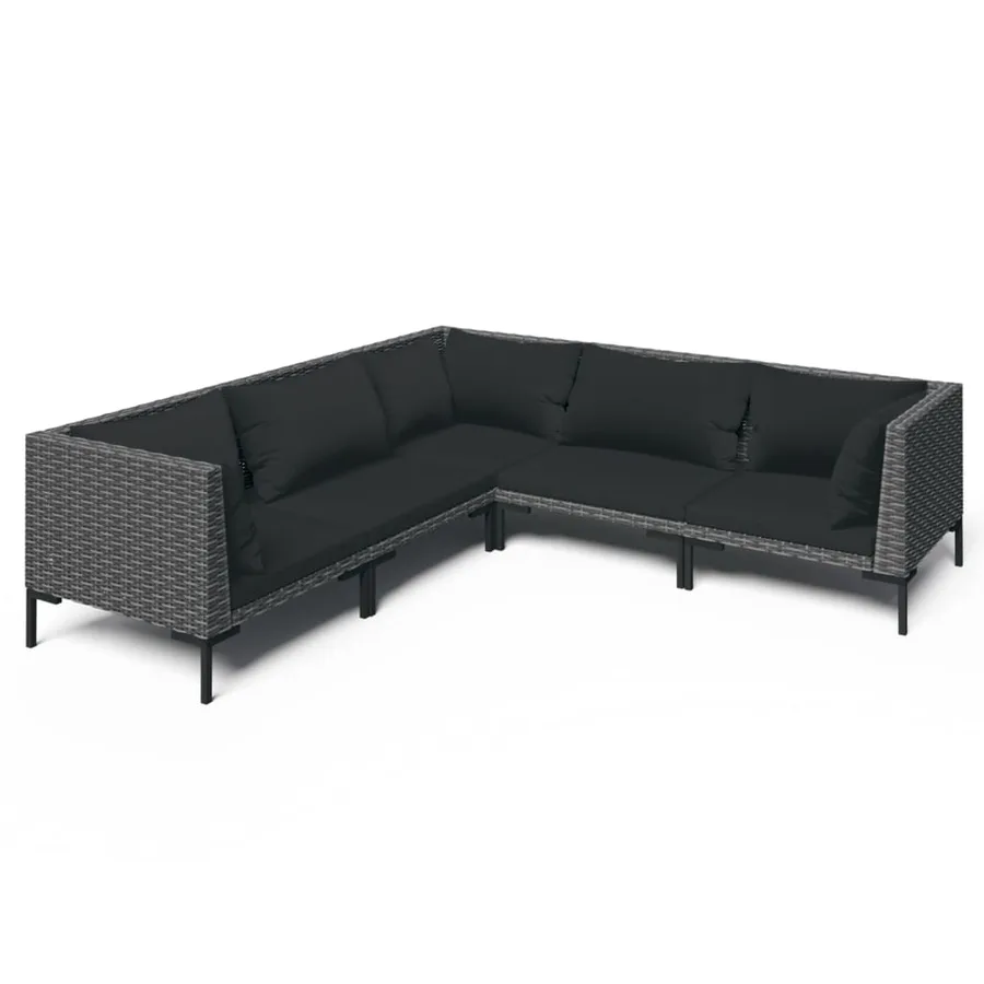 Salon de jardin 5 pcs avec coussins Résine tressée Gris foncé - 2