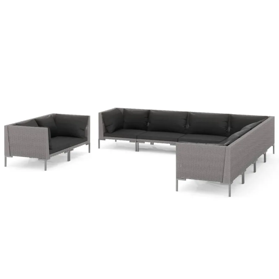Salon de jardin 9 pcs avec coussins Résine tressée Gris foncé - 2