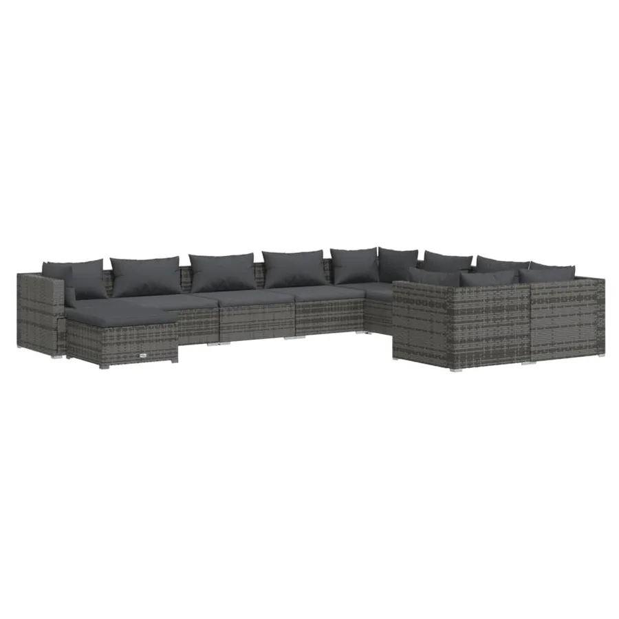 Salon de jardin 10 pcs avec coussins Résine tressée Gris - 2