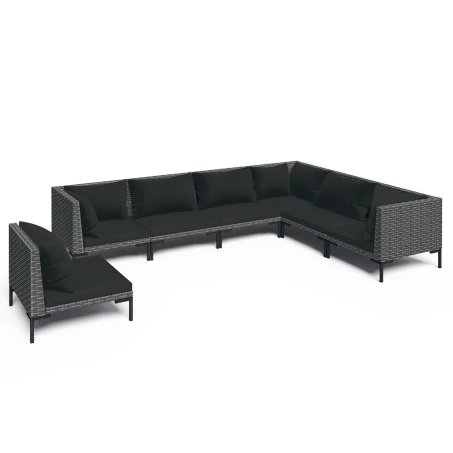 Salon de jardin 7 pcs avec coussins Résine tressée Gris foncé - 2