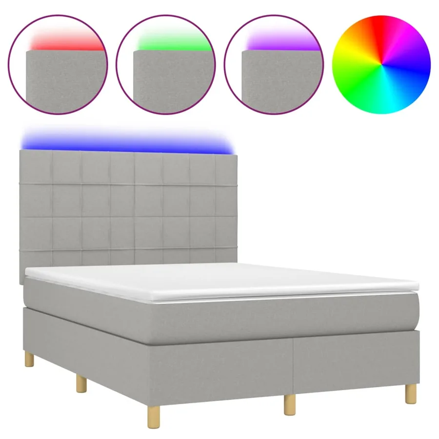 Sommier à lattes de lit et matelas et LED Gris clair 140x190 cm - 2