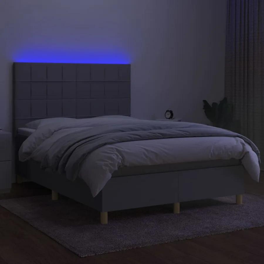 Sommier à lattes de lit et matelas et LED Gris clair 140x190 cm - 4