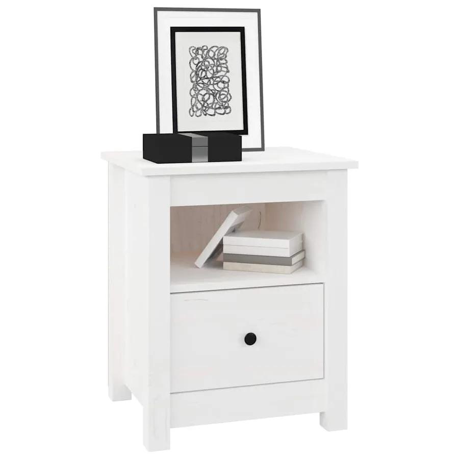 Table de chevet Blanc 40x35x49 cm Bois de pin massif - 4