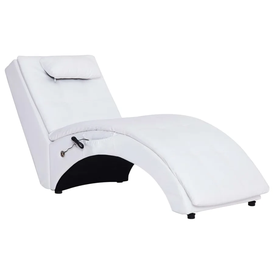 Chaise longue de massage avec oreiller Blanc Similicuir - 2