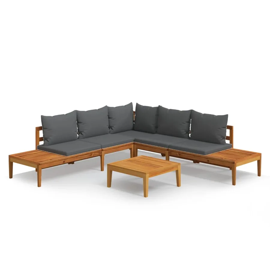 Salon de jardin 4 pcs avec coussins gris foncé Bois d'acacia - 2