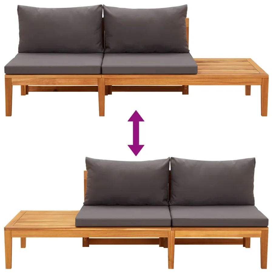 Salon de jardin 4 pcs avec coussins gris foncé Bois d'acacia - 6