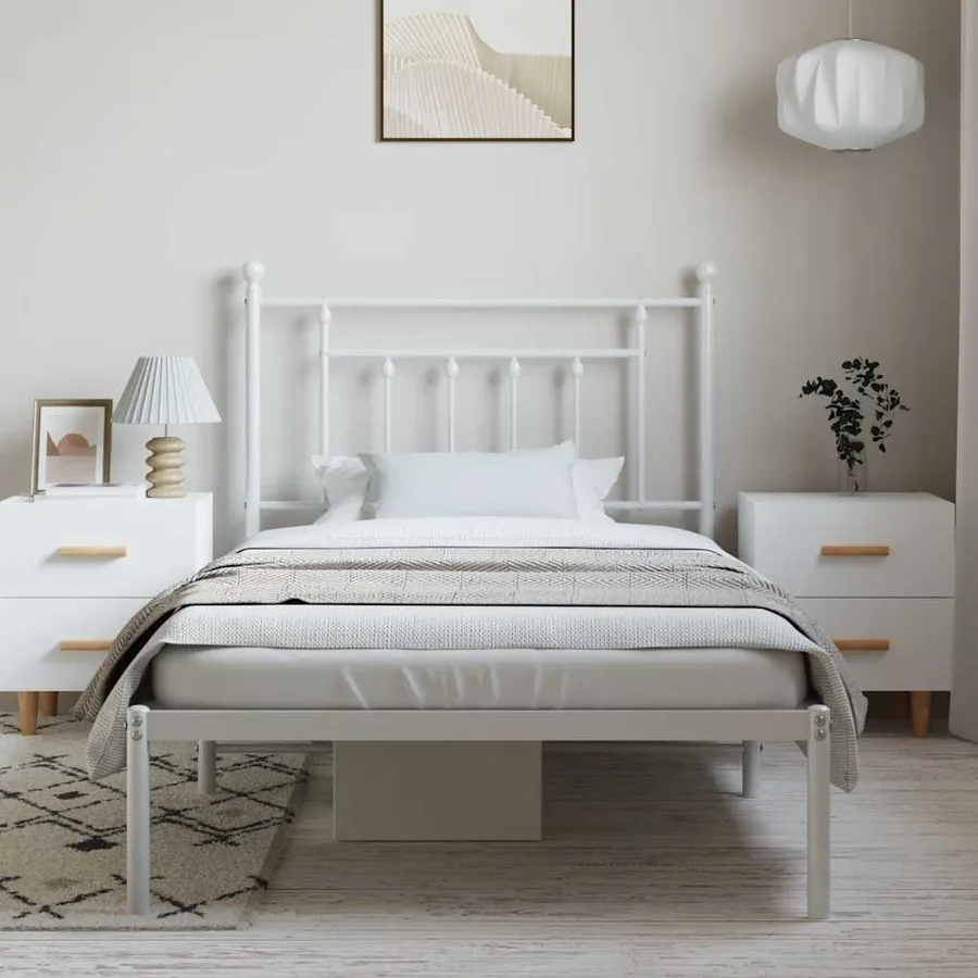 Cadre de lit métal sans matelas et tête de lit blanc 100x190 cm - 4